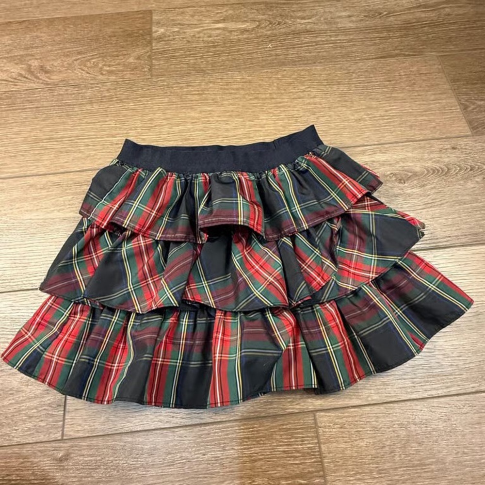 Plaid Ruffle Skirt - Red and Black
